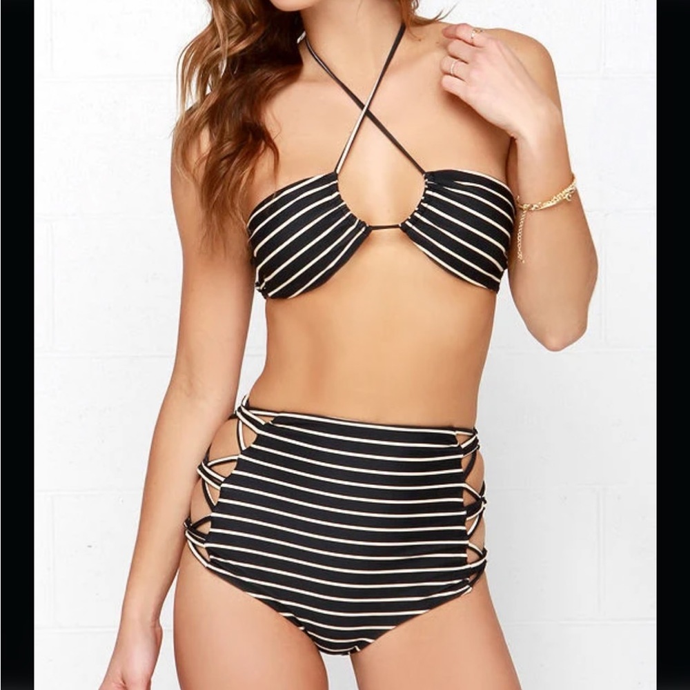 Tori Praver Swimwear Lotus Black and Cream Striped Bikini